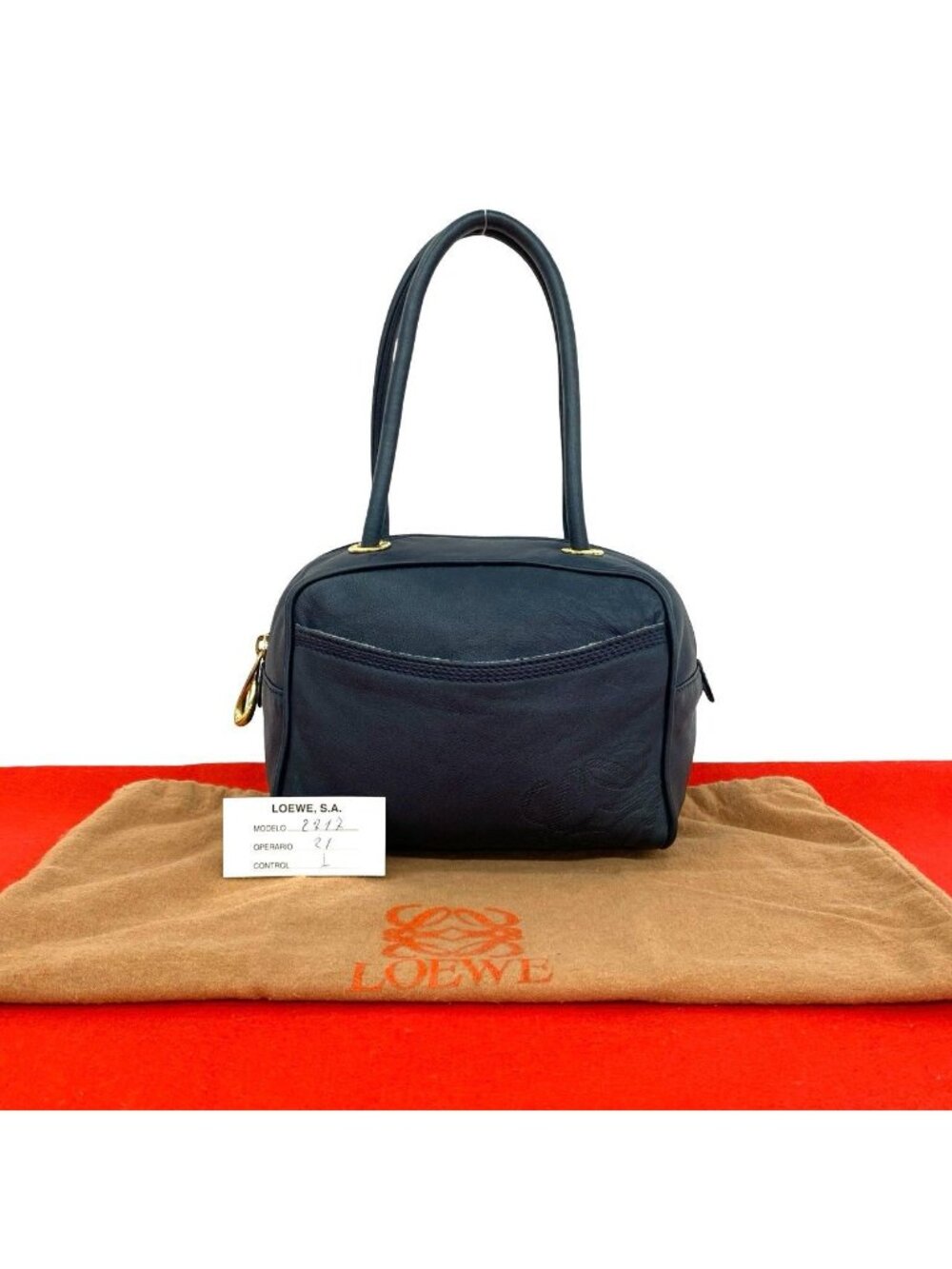 Loewe Vintage Anagram Logo Nappa Leather Mini Boston Bag Navy